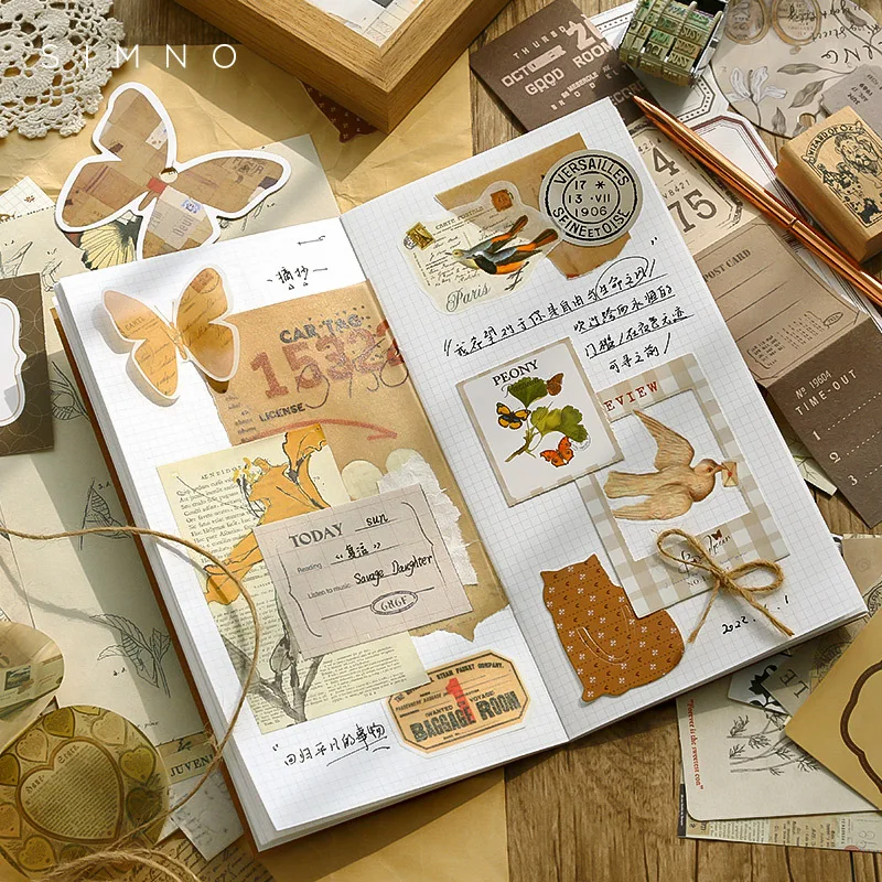 86 pcs Vintage Stickers+material paper handmade DIY Hand Account Scrapbooking Creativity Craft Supplies