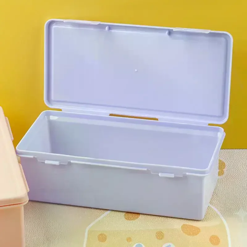 1 Pcs Clear Colorful Pencil Box Large Capacity Plastic Organizer Storage Boxes For School Bulk Stackable Design Office Supplies