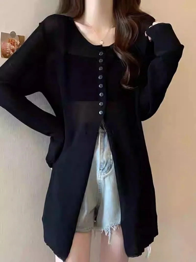 Korean Loose Split Ice Silk Sun Protection Cover Shirt For Women's Summer Thin Versatile Jacket Cardigan W210