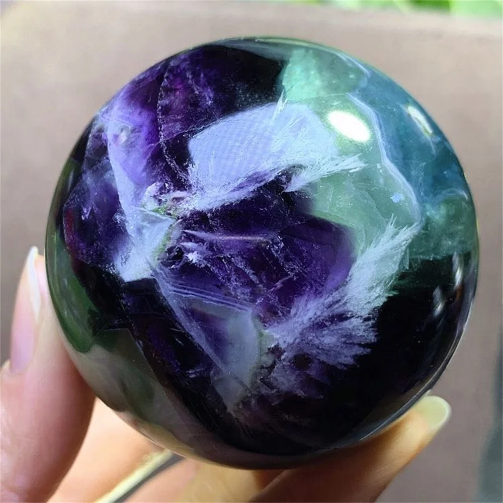 40mm Natural Colorful Fluorite Ball Healing Crystals Quartz Divination Sphere Gemstone Sculpture Figurine with Stand