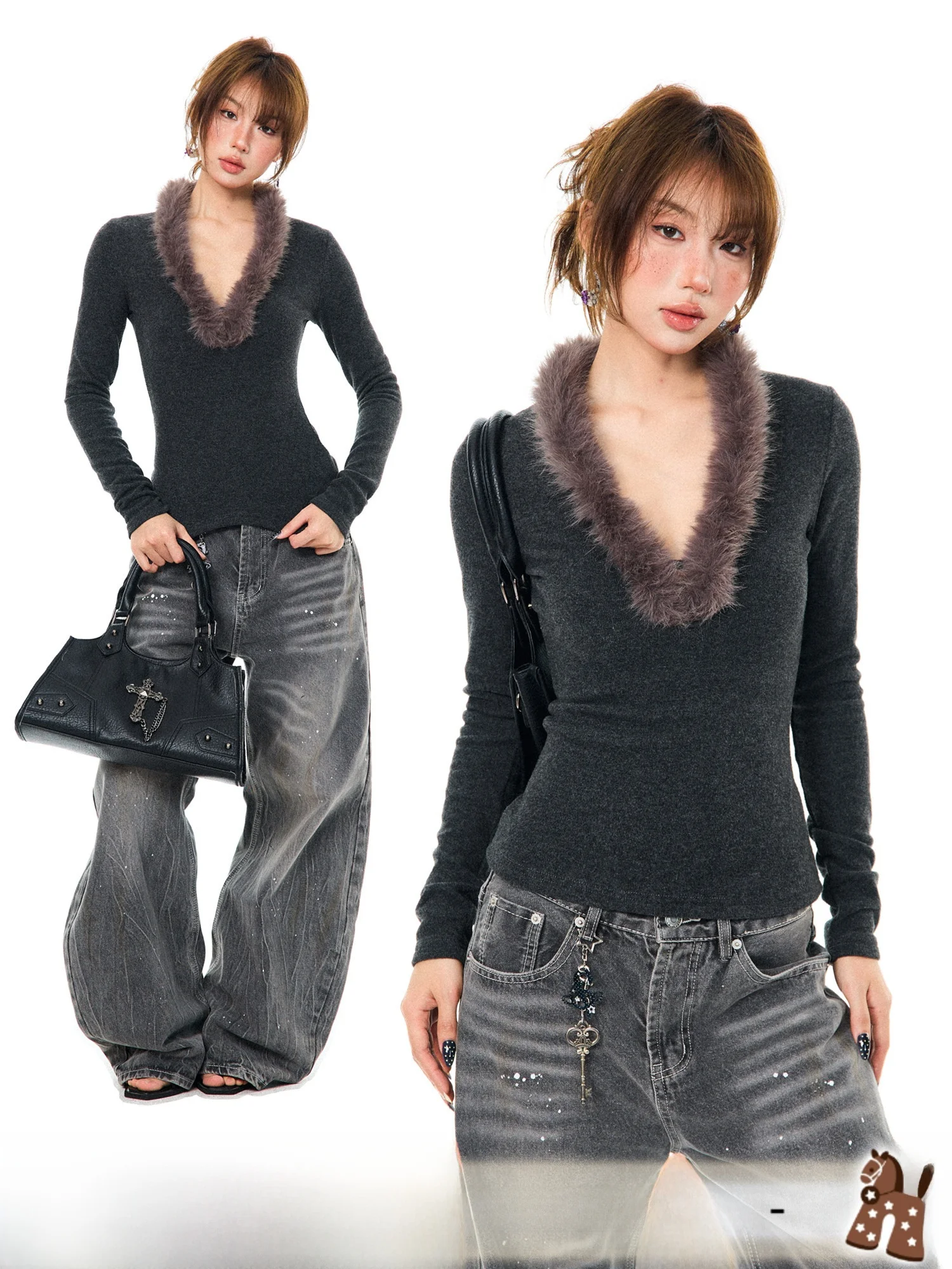 

Женская приталенная футболка с длинным рукавом и V-образным вырезом, весенняя коллекция, премиум-класс, базовый слой, для молодых девушек в американском стиле Hot Girl