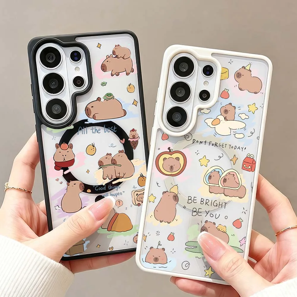 Cartoon Capybara Fruit Cone Phone Case For Samsung Galaxy S26 S25 S24 S23 FE Plus Ultra Wireless Charge Magnetic Magsafe Cover
