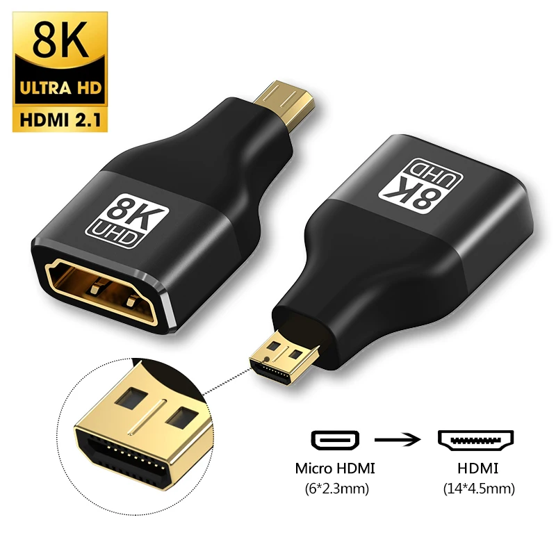 マイクロhdmiオス-HDMI 2.1アダプター,Sony prjector用コンバーター,カメラ,ミニhdmiエクステンション,8k 60hz,4k,120hz