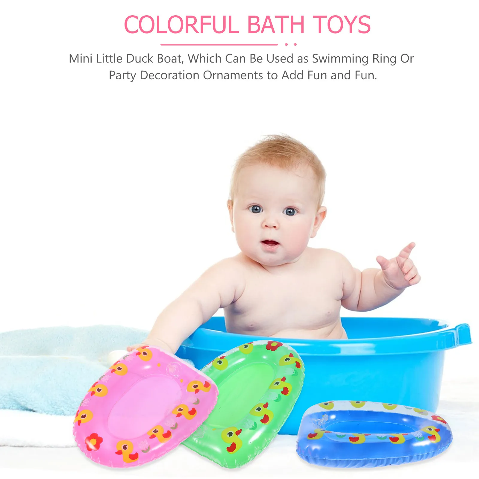 Kids Inflatable Bath Toys 6 Piece Duck Canoe Boat Mini Swim Ring Set for Pool Water Play and Bath Time
