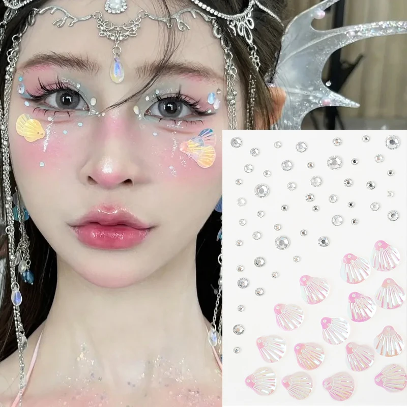 3D Face Decorations Mermaid Rhinestone Pearl Stickers for Festival Halloween Party Crystal Sticker DIY Diamond Pearl Stickers