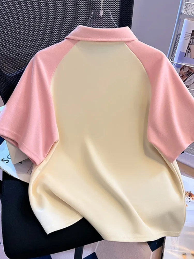 자수 레터링 루즈핏 여성 티셔츠 여름 캐주얼 면 혼방 한국 스타일 탑