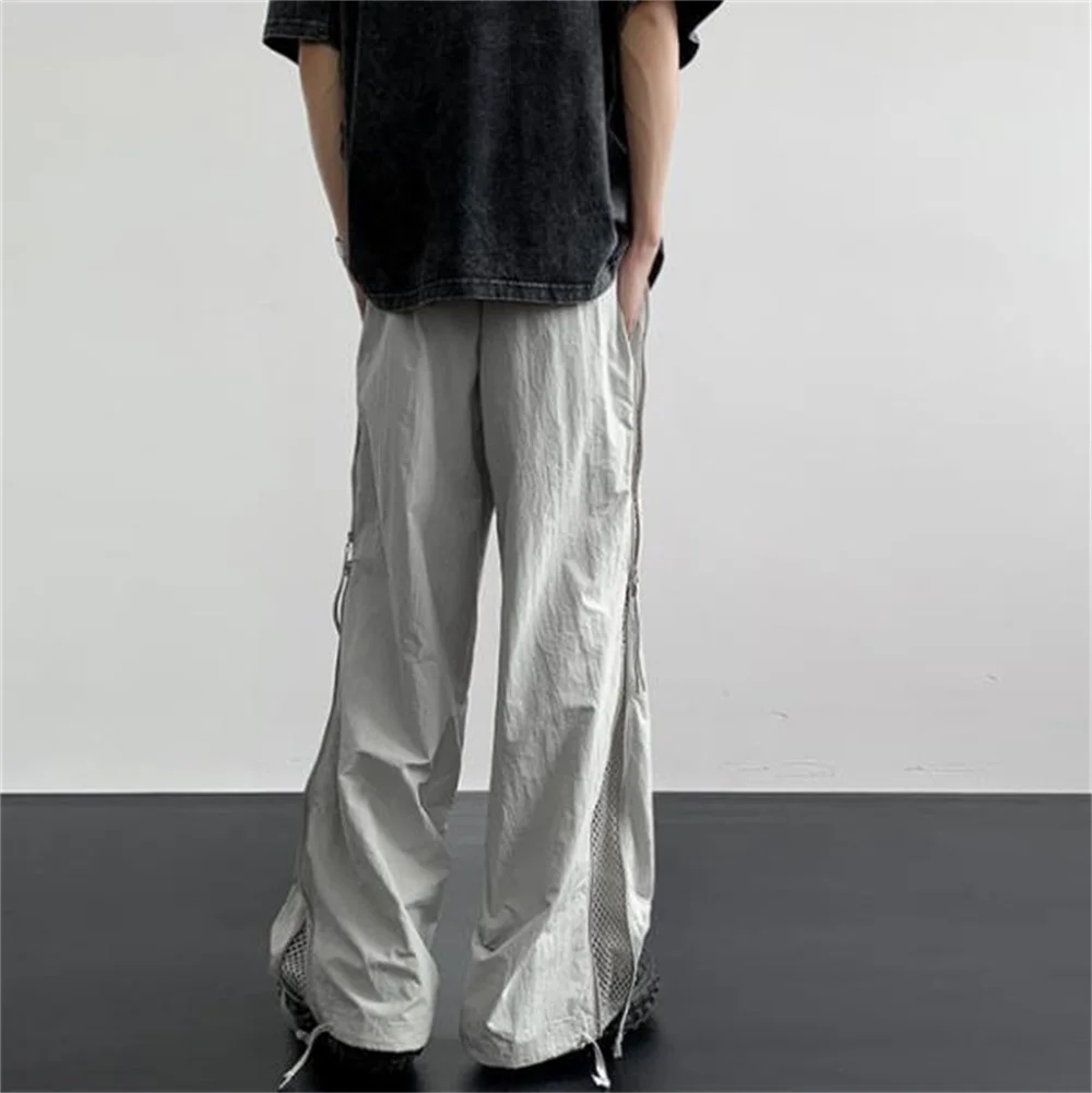 Women's Y2K Zip Off Mesh Cargo Pants Summer Breathable Wide Leg Trousers Streetwear Casual Loose Adjustable Light Gray Y2k Pants