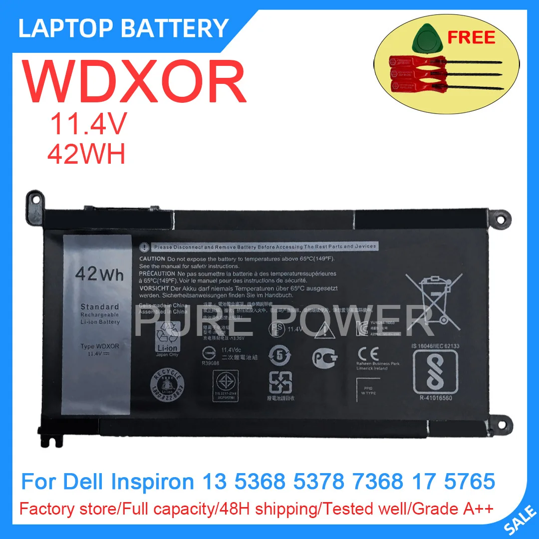 New Laptop Battery WDXOR WDX0R 11.4V 42Wh High Quality For Dell Inspiron 13 5368 5378 7368 17 5765