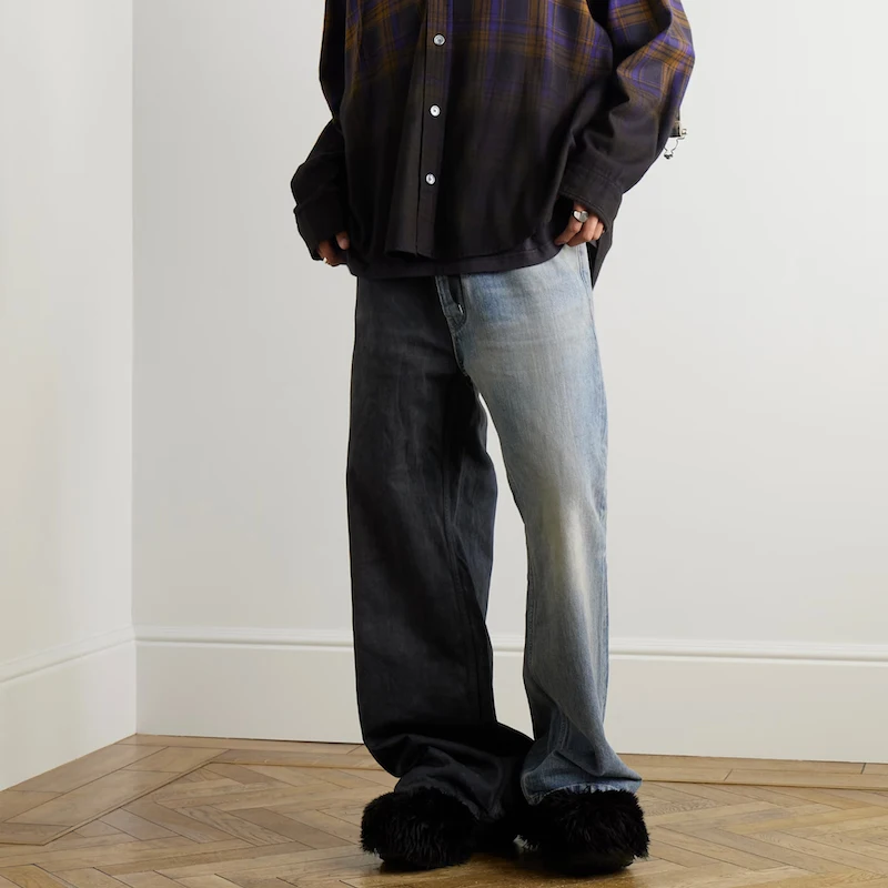 

Mijko American High Street Paris Sle Asymmetric Splicing Loose Wide Leg Jeans Men's Trendy Brand Youth ular Jeans