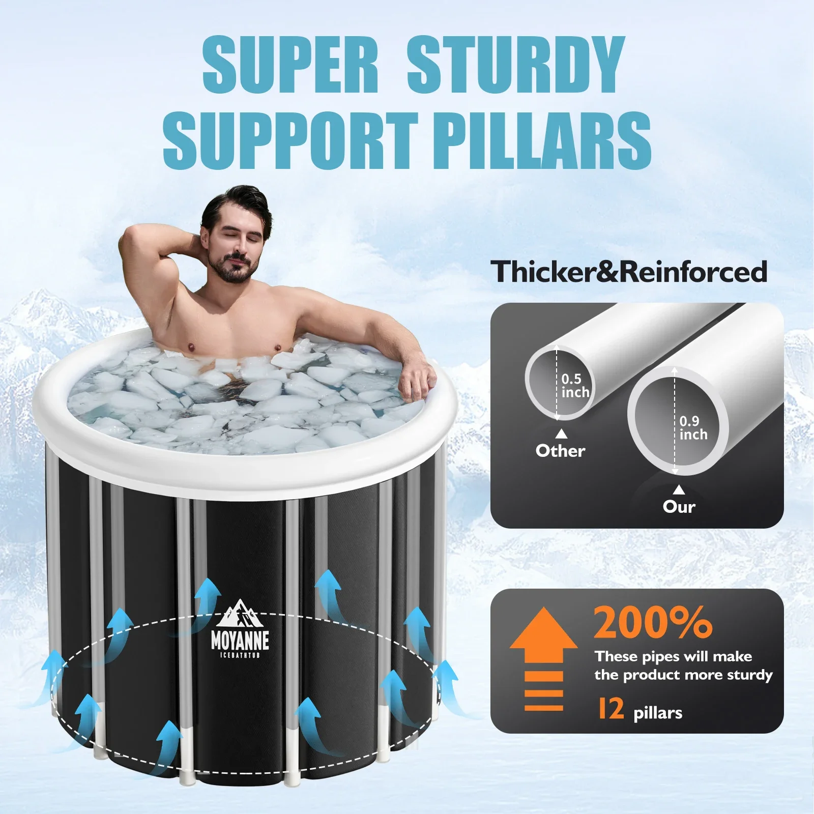 100*80CM Portable Baths Inflatable Ice Bathtub for Recovery Cold Plunge Therapy Tub Portable Fitness Large Ice Bath Tub