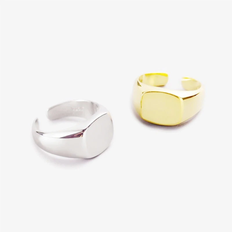 Simple Geometric Square Smooth 925 Sterling Silver Female Resizable Opening Rings RI669