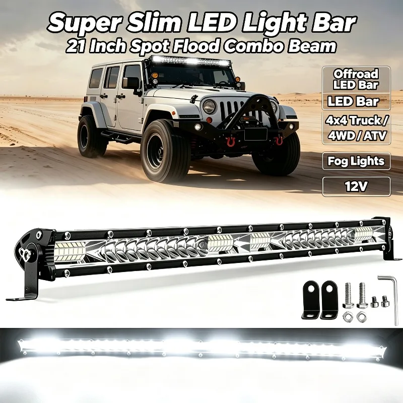 Super Slim LED Light Bar 21 Inch Spot Flood Combo Beam Offroad LED Bar For 4x4 Truck 4WD ATV Fog Lights 12V