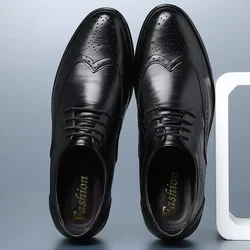 Chaussures Oxford en cuir de veau véritable pour hommes, chaussures provoqué Brogue, chaussures d'affaires formelles classiques, décrochage des mains