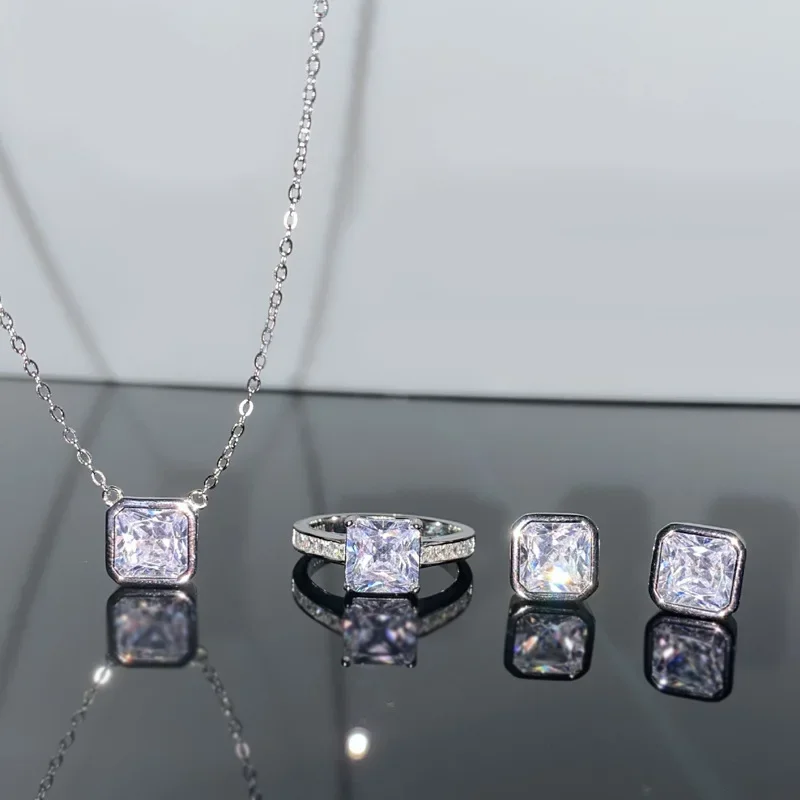 

MDLFES Mo!ssan Diamond Style European and American Seiko Set 18K White Gold Plated 8*8 Princess Square Pillow Shape