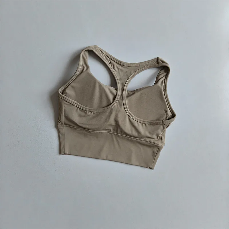 Damen Racer-Back Sport-BH Fitness-Weste Lauf-Gym-Top mit festen Cups Pilates-Trainings-Tanktop Sportbekleidung – Detail 8