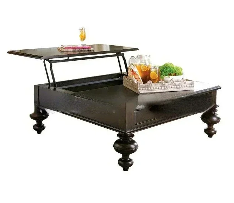 

Журнальный столик из цельного дерева в американском стиле, дубовый винтажный резной регулируемый маленький чайный столик, журнальный столик