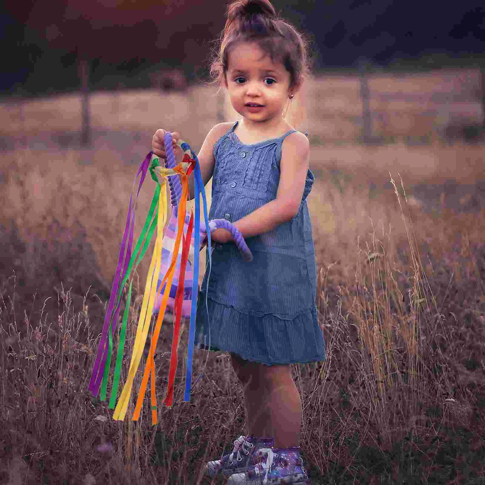 2 Pcs Rainbow Ribbon Ring Toy Infant Teether Children's Toys Baby Kids Biting Polyester Funny Molar Newborn Sensory Girl