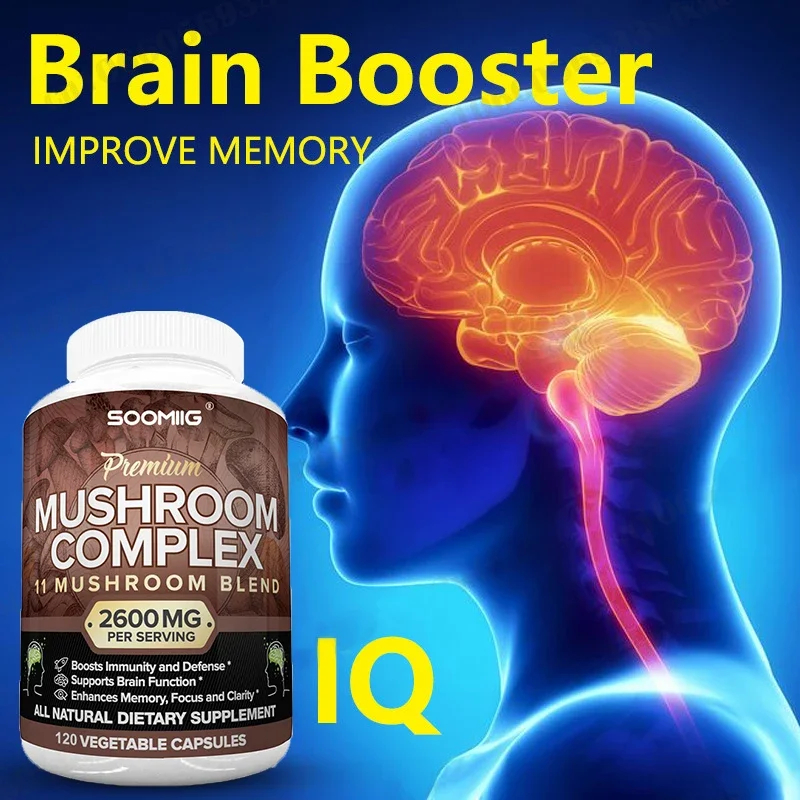 Mushroom Complex Capsules - Brain Health and Memory Booster, Focus Function, Clarity Nootropic Supplement