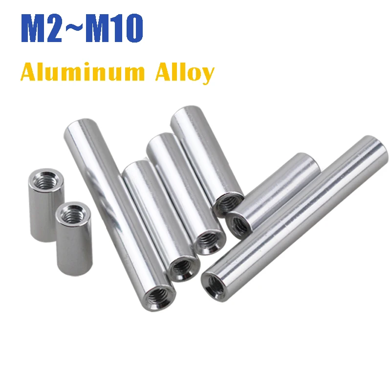 M2 M3 M4 M5 M6 M8 M10 Aluminum Round Threaded Sleeve Standoff Spacers Long Nuts Connector for RC Model Length 4mm-150mm