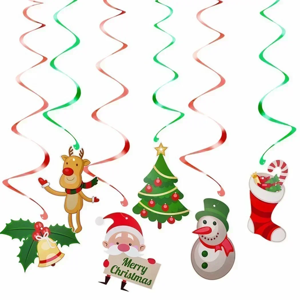 Kit de decoraciones en espiral para celebraciones navideñas que incluye 12 espirales colgantes con un conjunto adicional de tarjetas decorativas