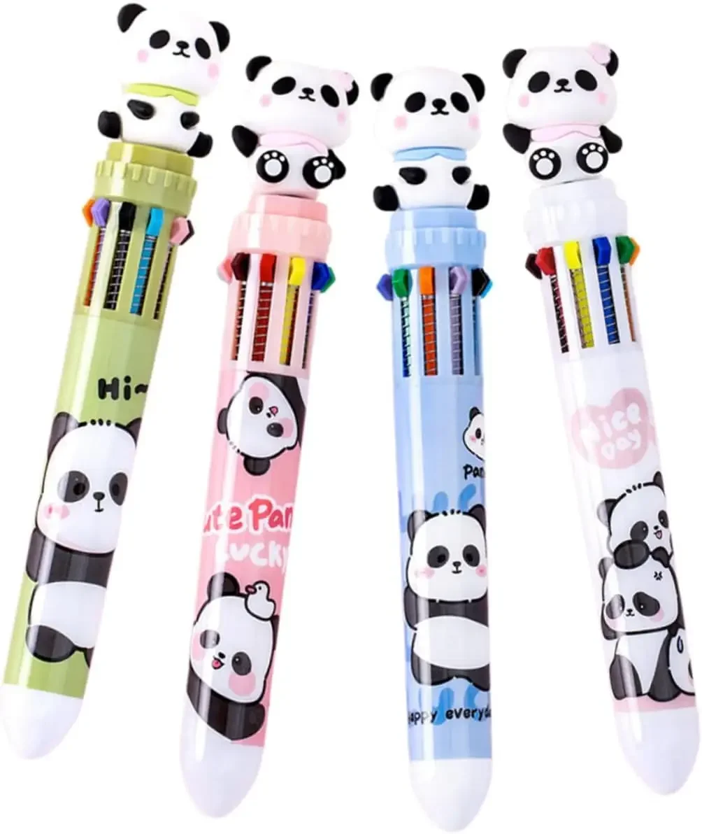 12 Pcs 10 Color Ballpoint Pen for The Office Wear-resistant Drawing Pens Panda Multicolor Wear-resistant Writing