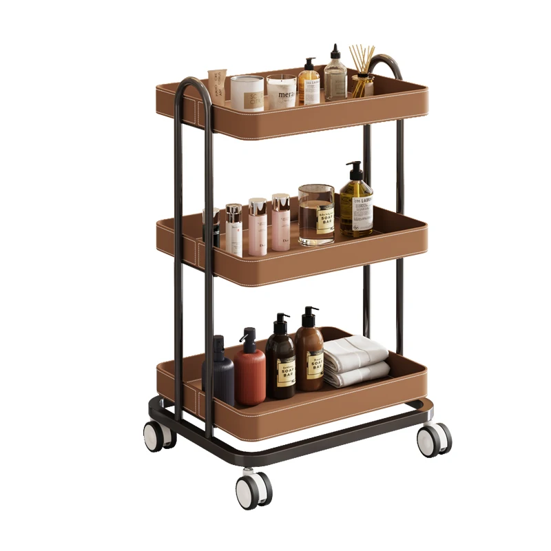 High-End Beauty Salon Push Cart Marble  Faux Leather Storage Trolley for Hair Nail Tattoo Tools Portable Beauty Station