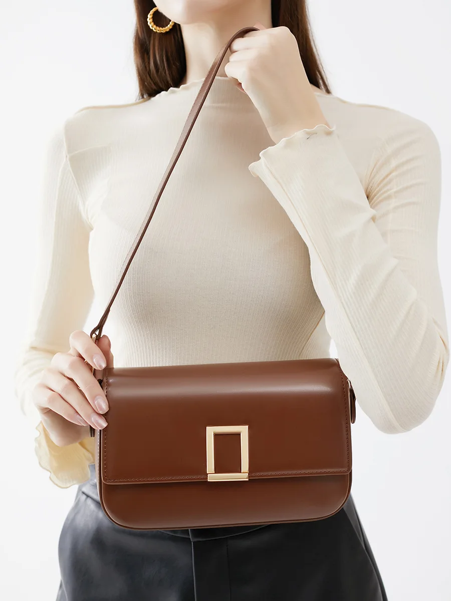 Genuine Leather Women's shoulder bag Small Square All-in-one Bag 2024 New women's bag Women's light luxury single  crossbody bag