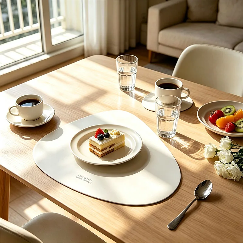 2/4/8/12pcs Irregular Waterdrop Leather Placemat with Wipe Clean Non Slip Back Free Cup Mat for Restaurant Kitchen Office Desk