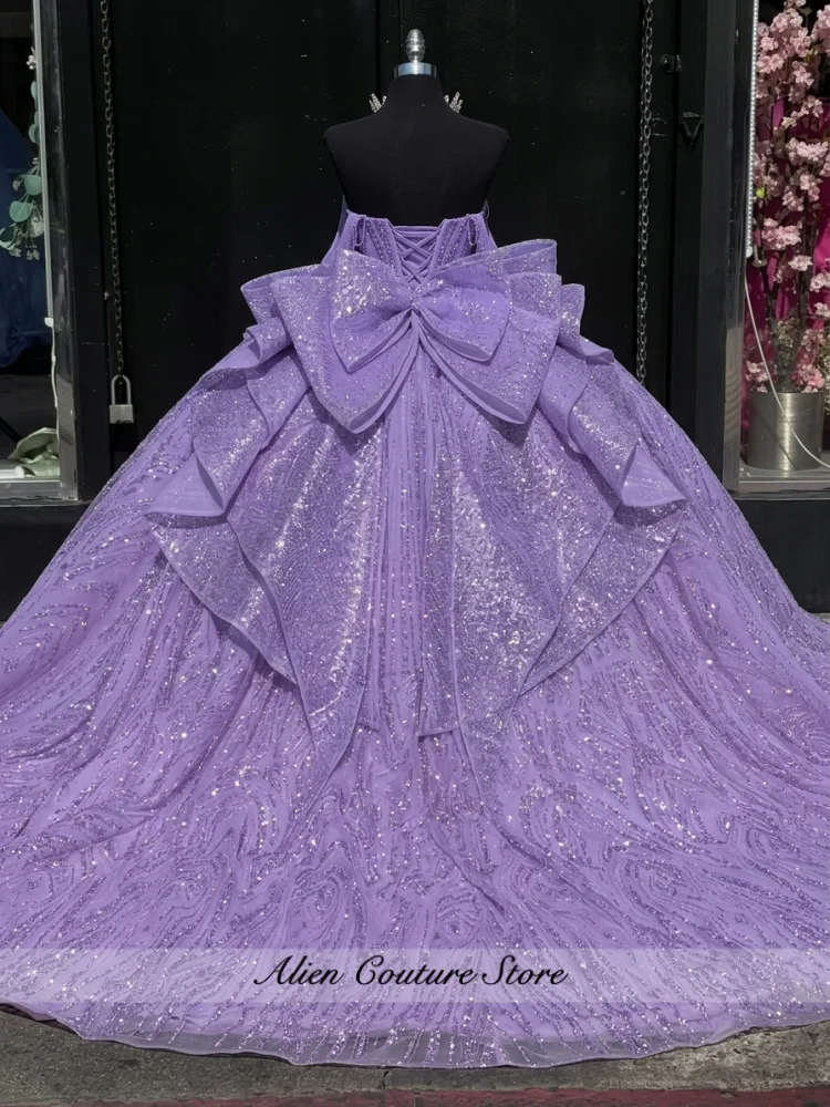 Shiny Pink Ball Gown Quinceanera Dresses Beading Crystal Diamonds Bow Corset Off Shoulder Sweet 16 Dress Customized image 6