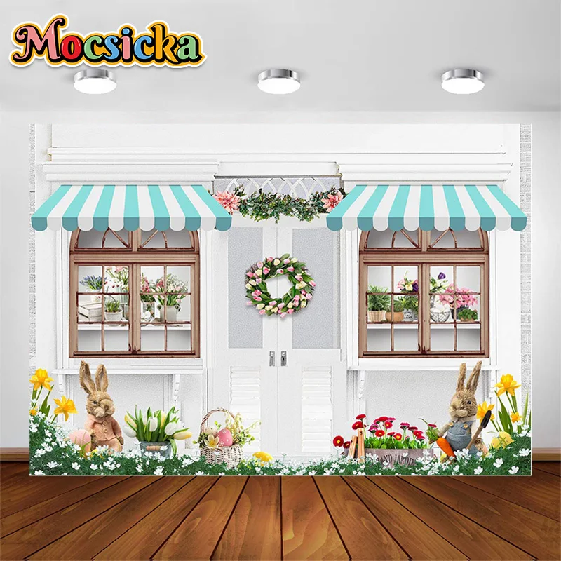 

2023 Spring Easter Flower Shop Photography Backgrounds Bunny Eggs Grass Decorative Backdrops Kids Adult Photographic Studio