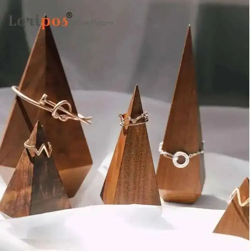 Hight Quality Dark Brown Cone Black Walnut Solid Wood Ring Display Stand Storage Photo Props High-end Jewelry Display Stand, 1PC