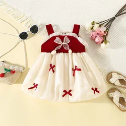 (0-3 Years Old) Summer Baby Girl with Five Bows, Suspenders, Mesh Dress for Girls Korean Version of One Year Old Princess Dress