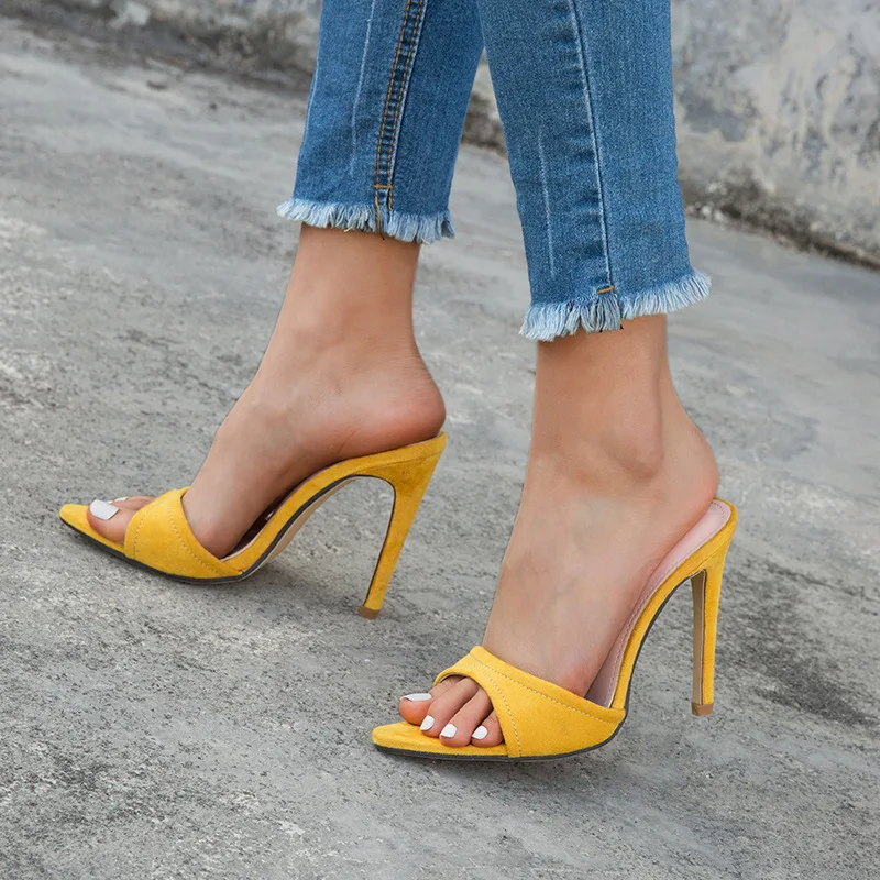 Fashion New Foreign Trade Pointed Toe Thin Heel with High Heel Fashion Plus-size Women's Slippers