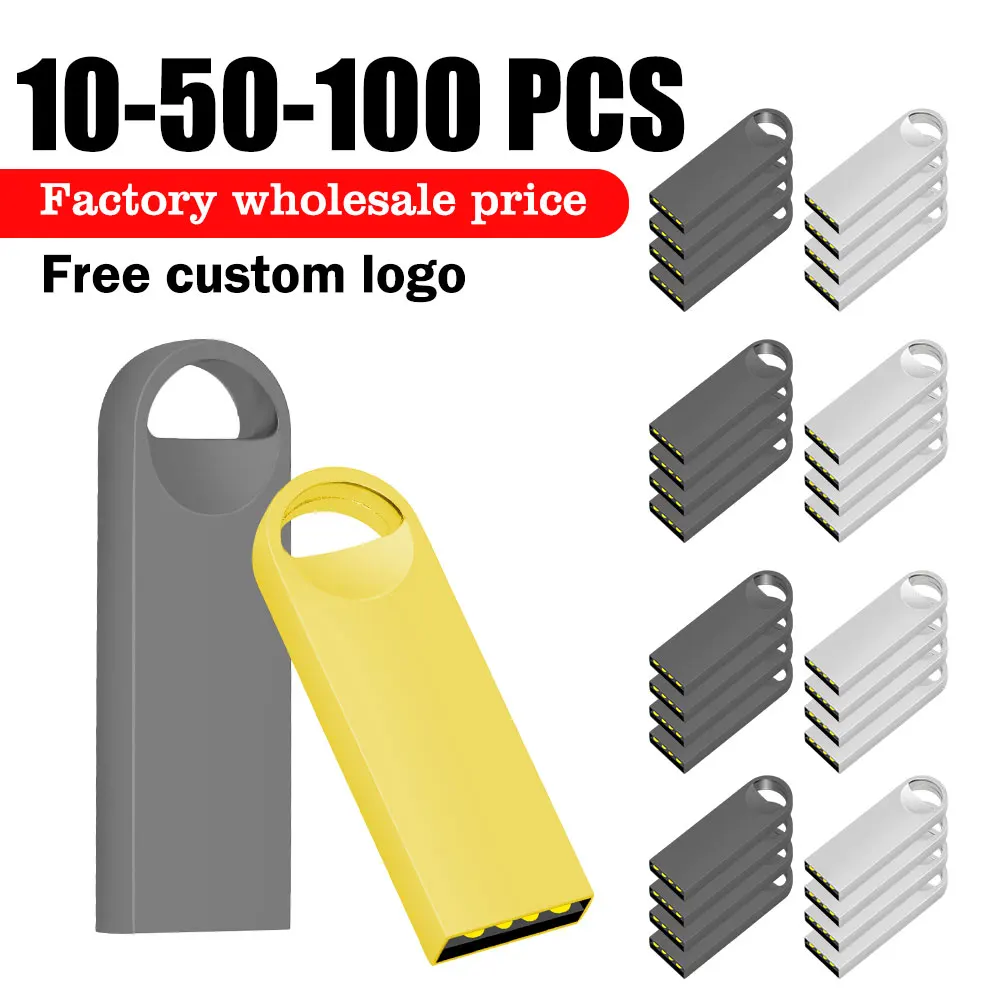 

10/50/100PCS Custom LOGO USB Flash Drive 4GB 8GB 2.0 High Speed Pen Drive 16GB 32GB 64GB 128GB metal usb sticks 1GB 2GB 128MB
