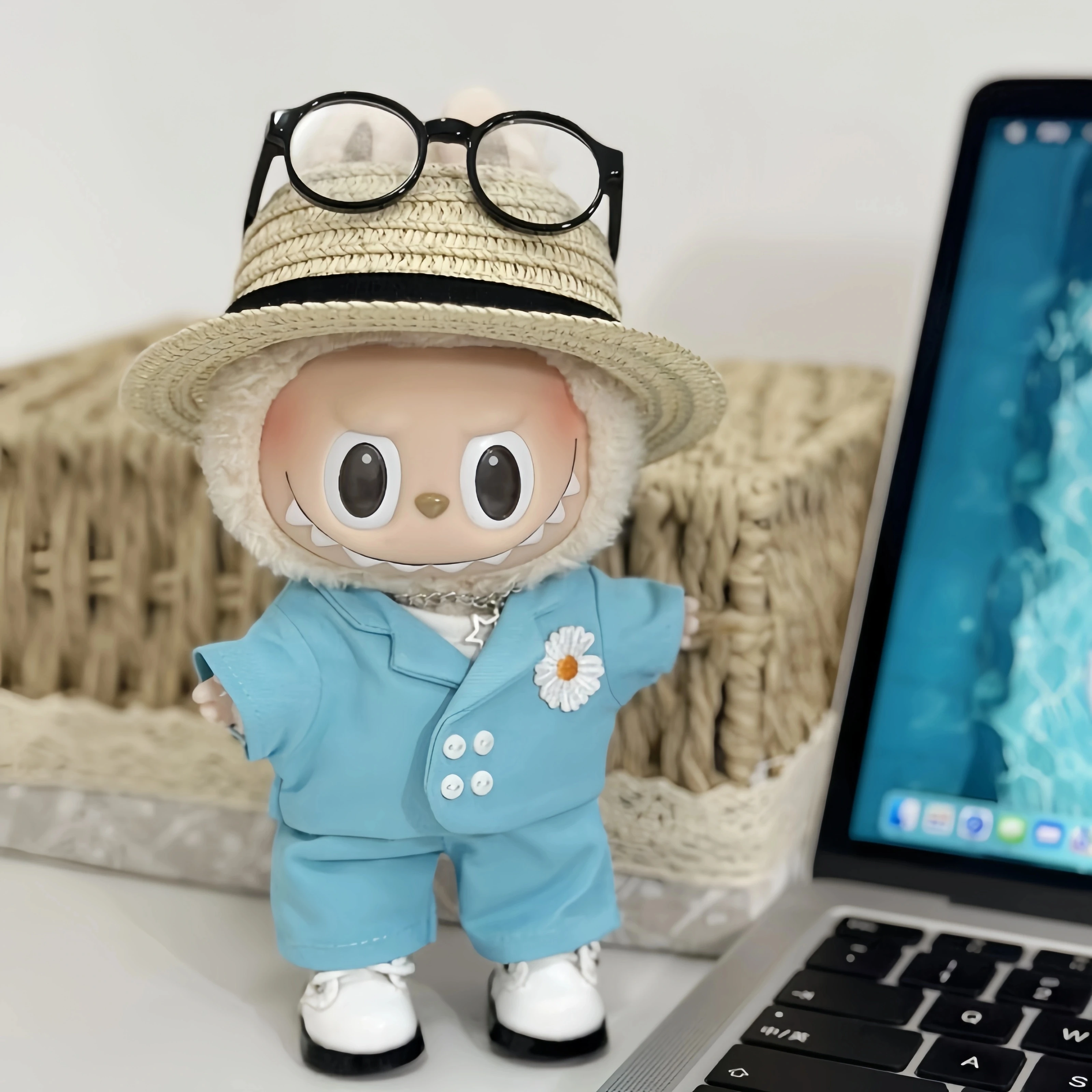 For 17cm V1/V2/V3 Labubu Fashion Rascal Style Labubu 3.0 Suit Jacket With Pants And Hat Set Doll Accessoires Personality Clothes