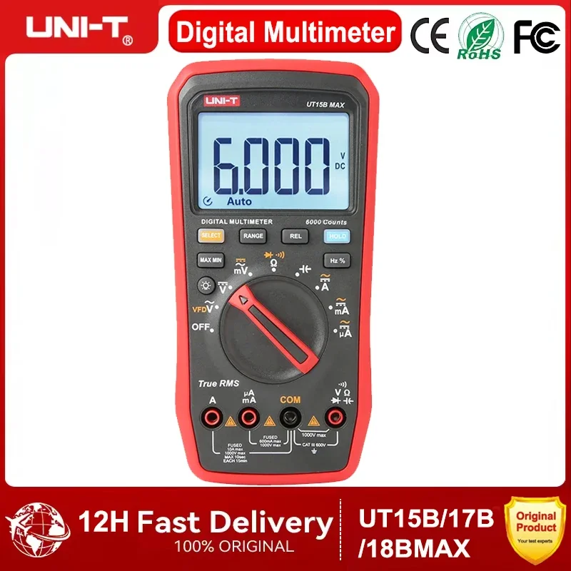 UNI-T True RMS Multimeter UT15B MAX UT17B MAX UT18B MAX AC DC Voltage Meter Capacitor Tester True RMS Electric Multi Meter