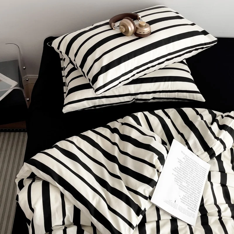 3pcs Black white stripe Duvet Cover Set (1*Duvet Cover + 2*Pillowcase, Without Core),black white stripe Bedding Set