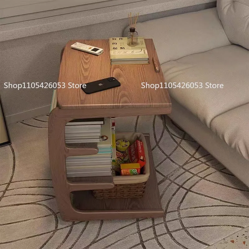 Solid wood sofa side table removable living room with wheels side cabinet bedside shelf simple household coffee table small