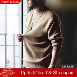 MADEN 2024 Autumn Winter New Regular Fit 12 Gauge Sweater Men Half Turtleneck Pullovers Knitwear Solid Color Warm Bottom Shirt