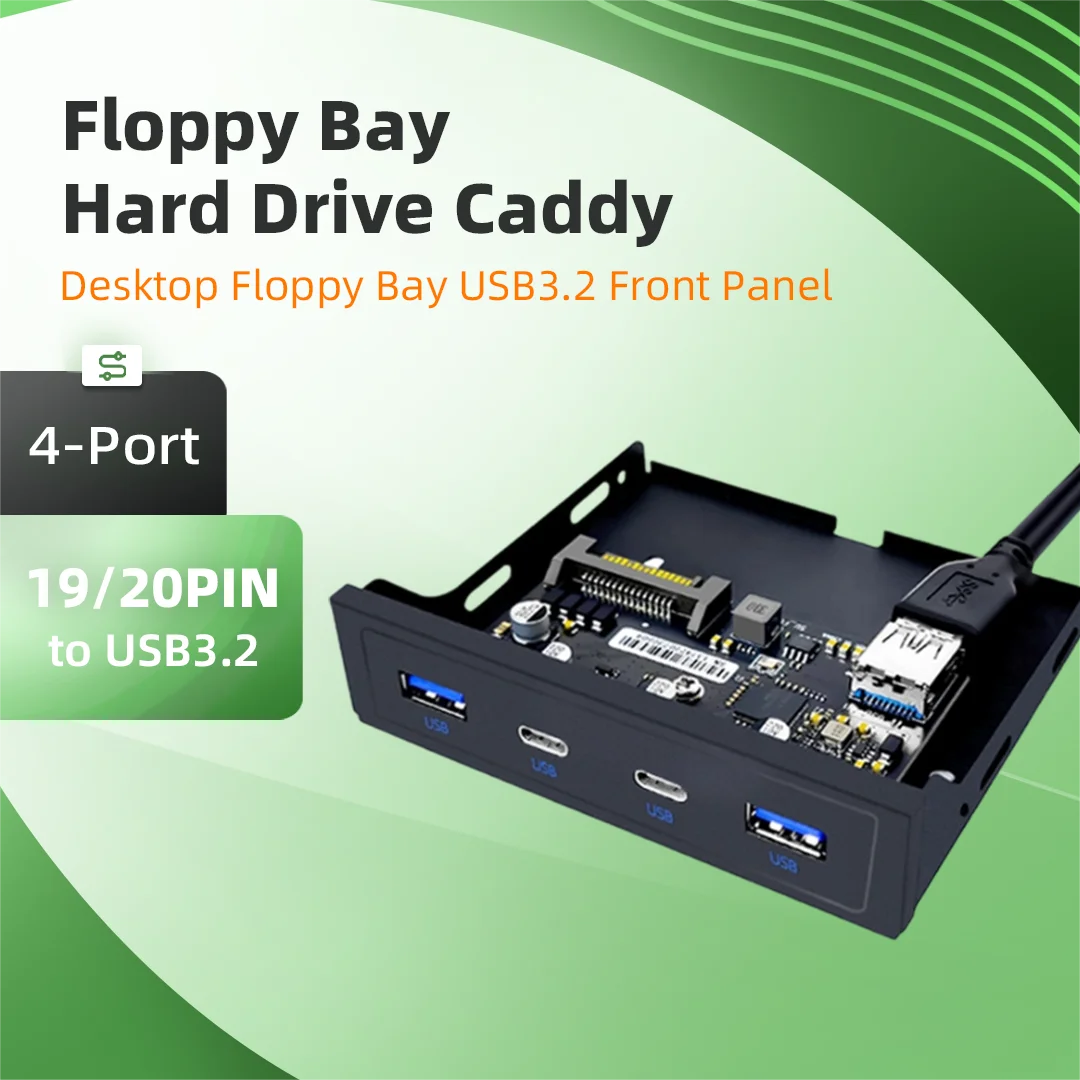 Floppy Bay Front Panel USB3.2 Adapter Hard Drive Bracket 19/20PIN Header to USB3.2 Desktop Floppy Drive Position Expansion Panel