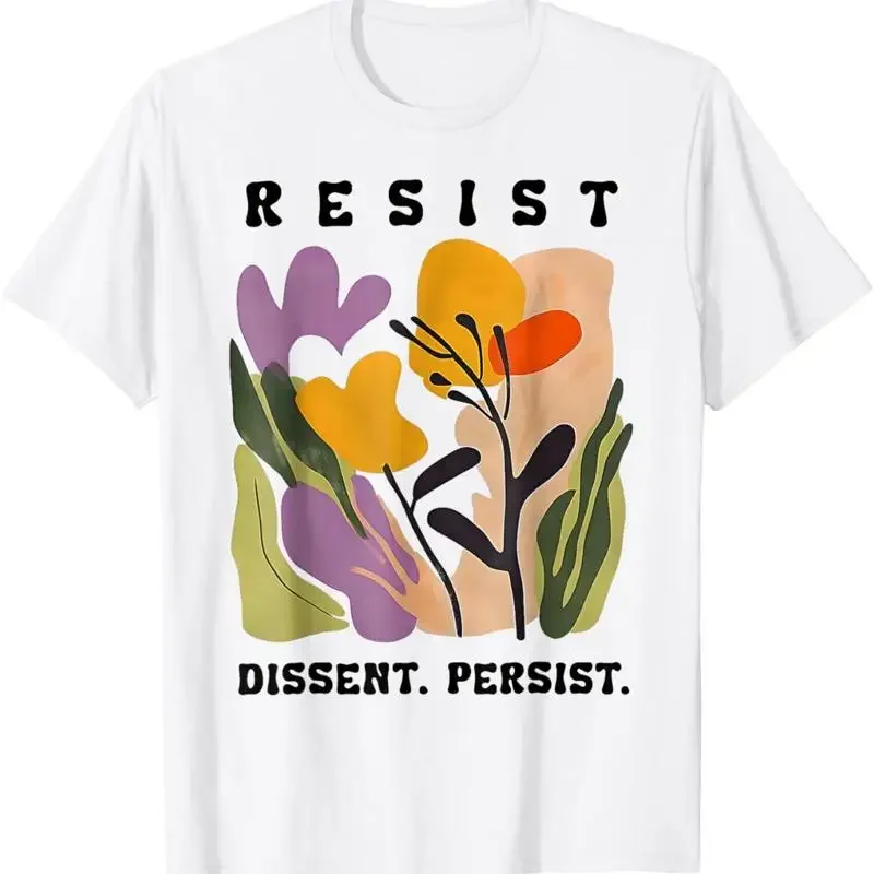 T-shirt vintage pour femme, motif floral, Resist Dissent Persist
