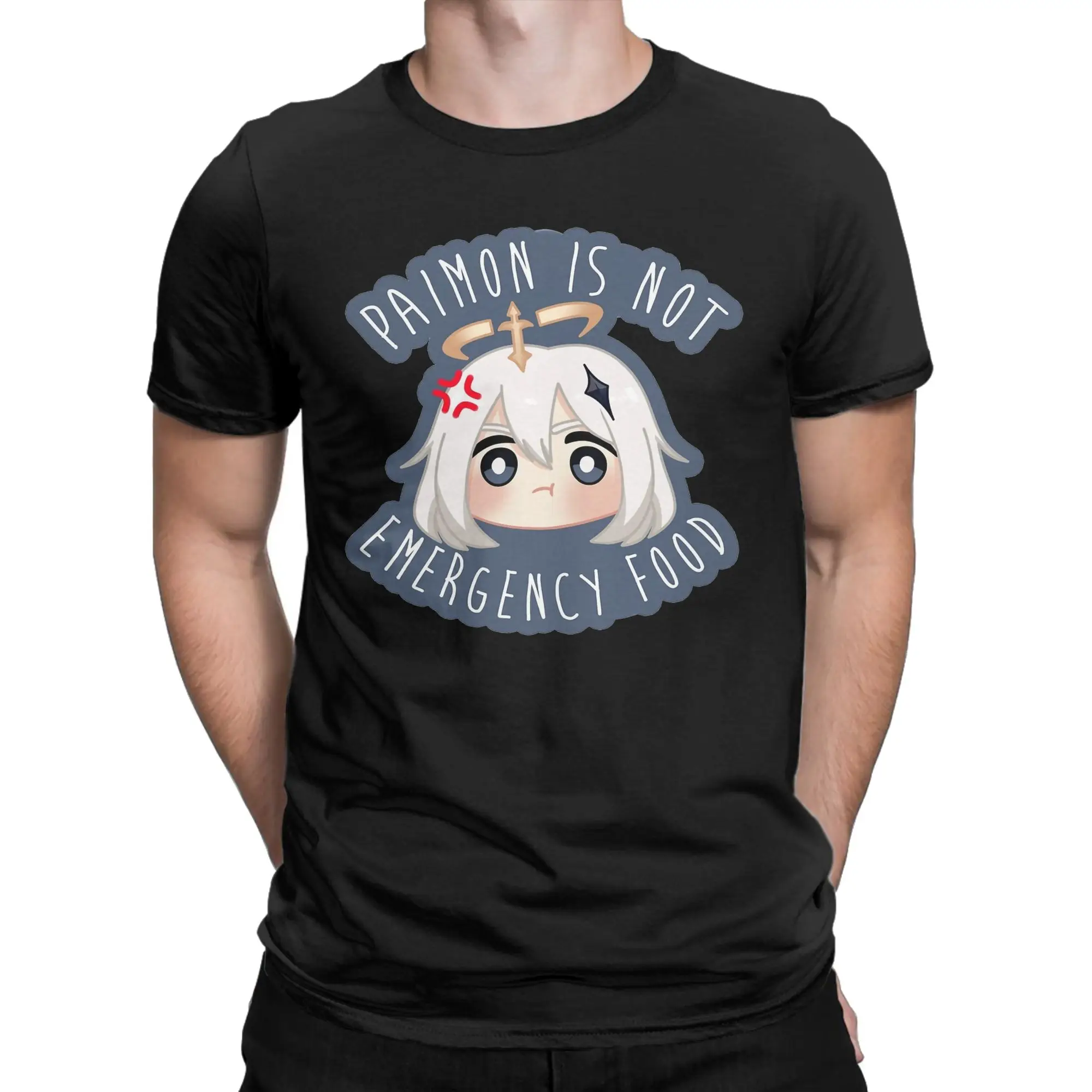 Vintage Genshin Impact Paimon T-Shirt Men Women Round Neck Cotton T Shirts Not Emergency Food! Tees Plus Size Clothing