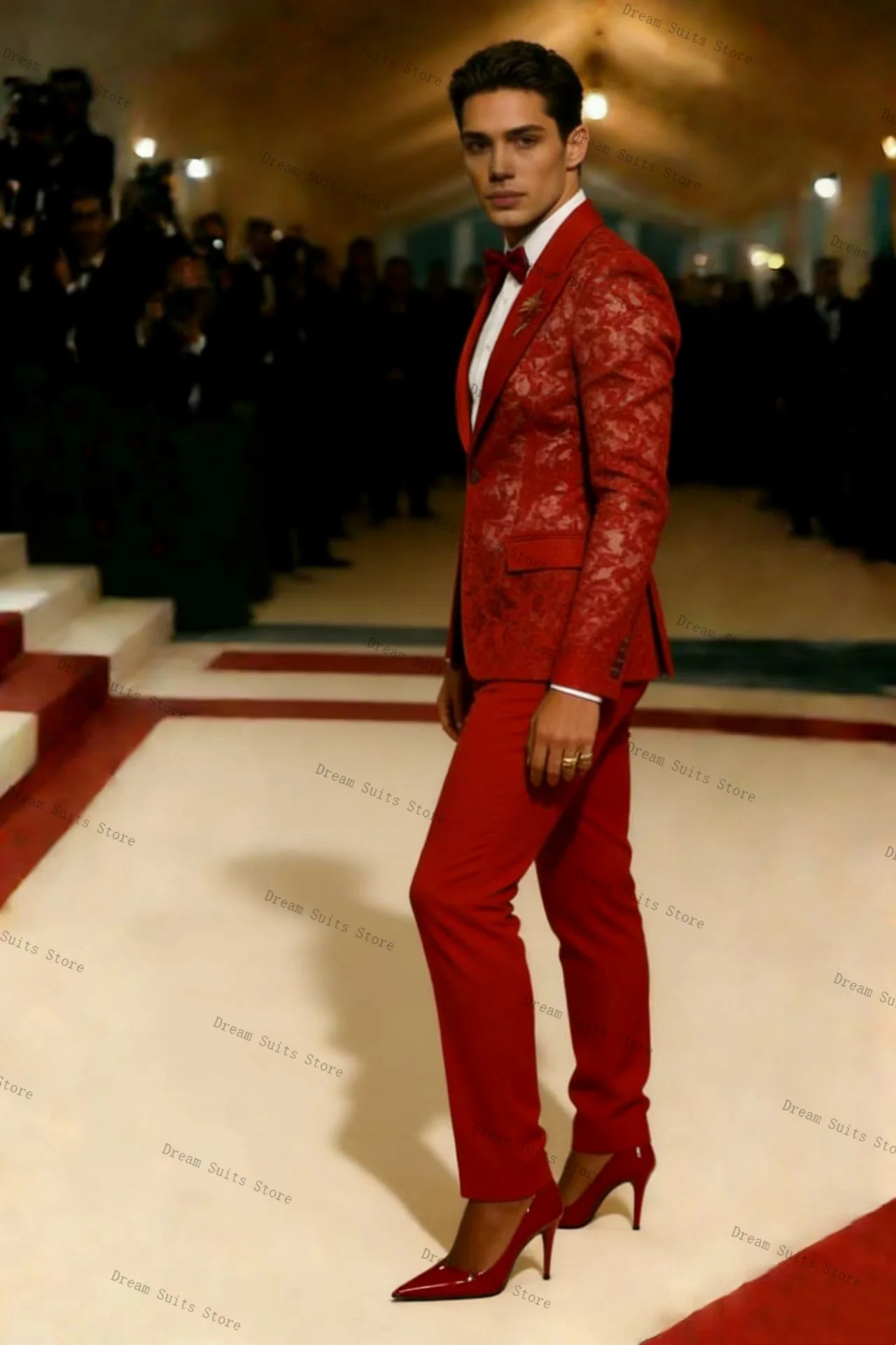 

Luxury Red Men Suit Set 2 Piece Blazer+Pants Trousers Customized Spring Cotton Formal Office Jacket Wedding Tuxedos Prom Coat