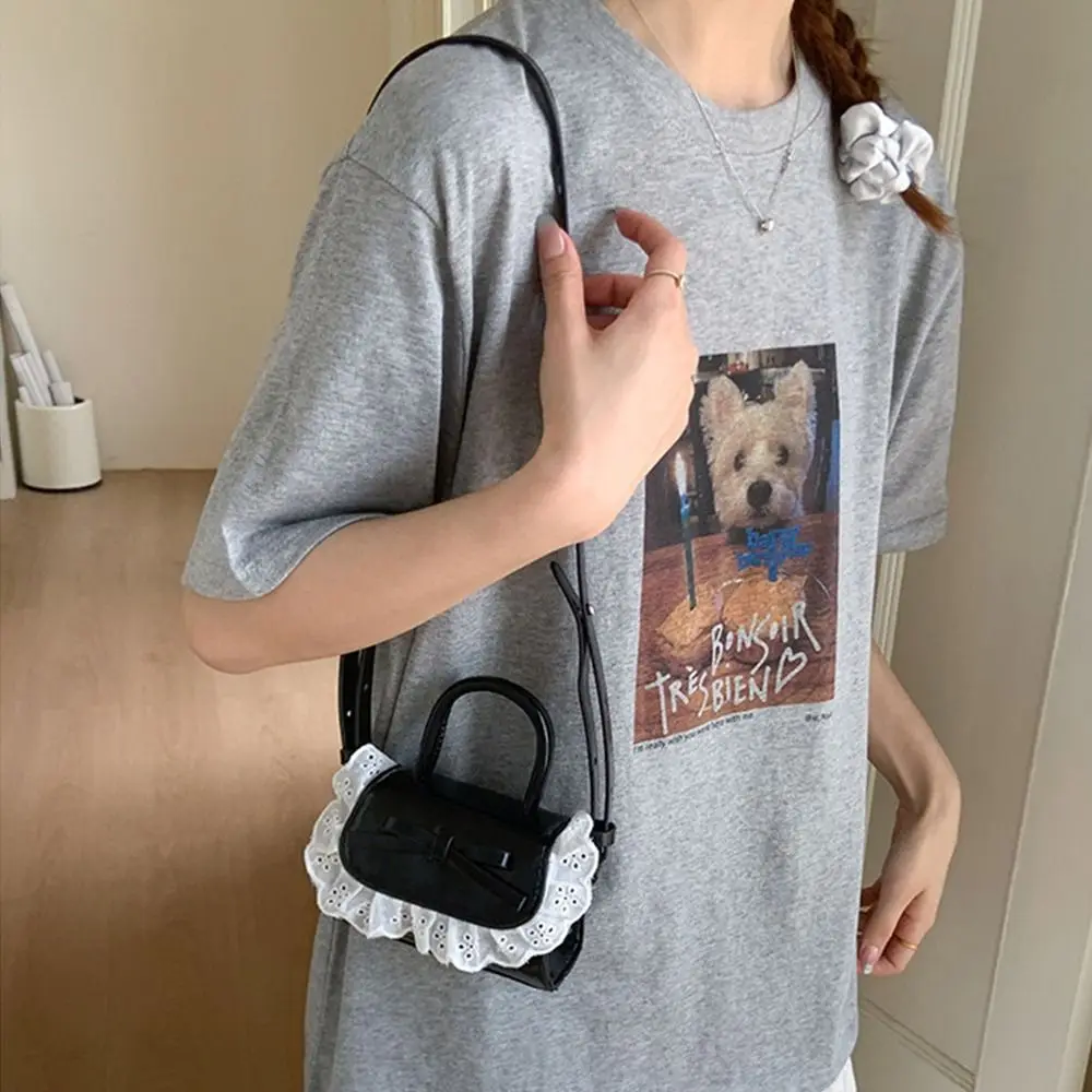 

Korean Ruffle Bow Coin Purses Small Square Crossbody Wallet Sweet PU Leather Shoulder Bag Girls