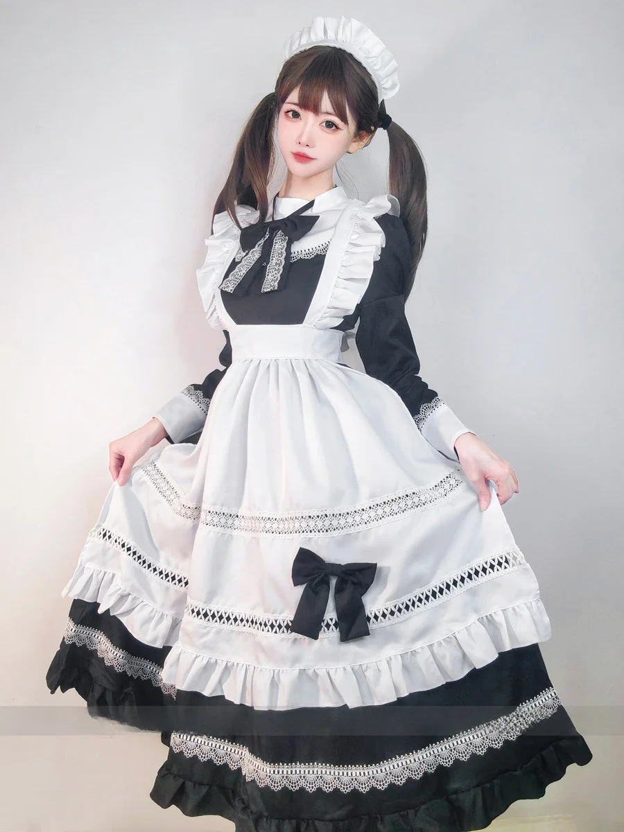 

Gothic Sle Long Sve Bla And White Briti Lady Maid Costume Sexy Long Dr for Cosplay Anime Game Themed Parties And ...