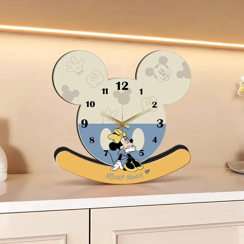 Anime Cartoon Mickey Mouse Minnie Cute High-looking Wooden Appearance Clock Bedroom Desk Decoration Ornaments Silent Clock