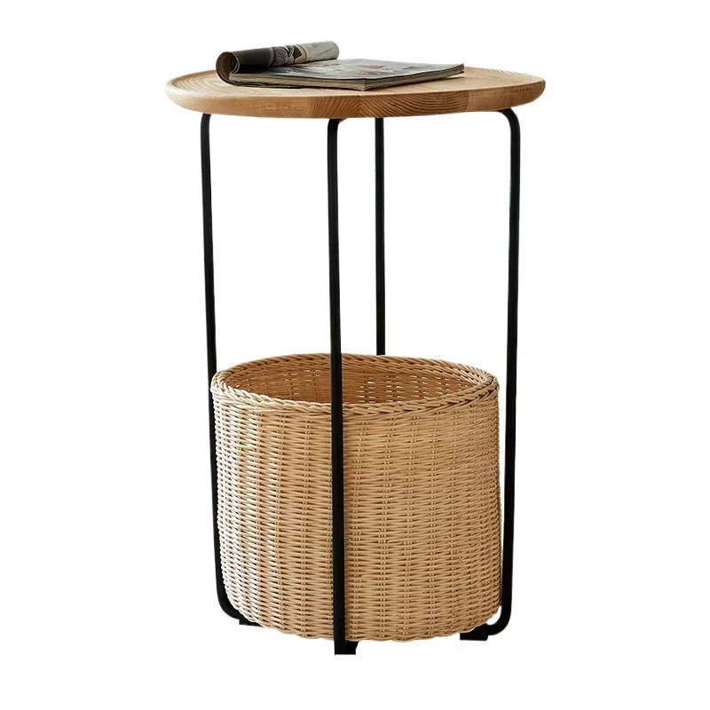 Nordic small apartment solid wood coffee table combination, double-layer complete household tea table