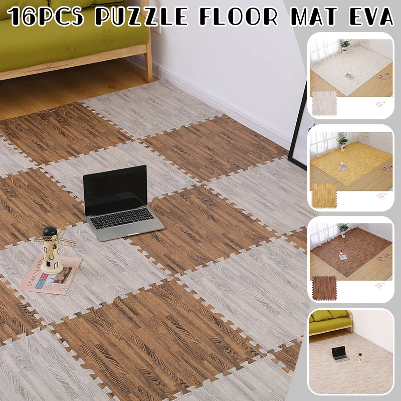 

16 Pcs Baby Puzzle Floor Kids Carpet EVA Foam Baby Activity Gym Puzzle Mat Blanket Wood Grain Floor Mat Play Mats