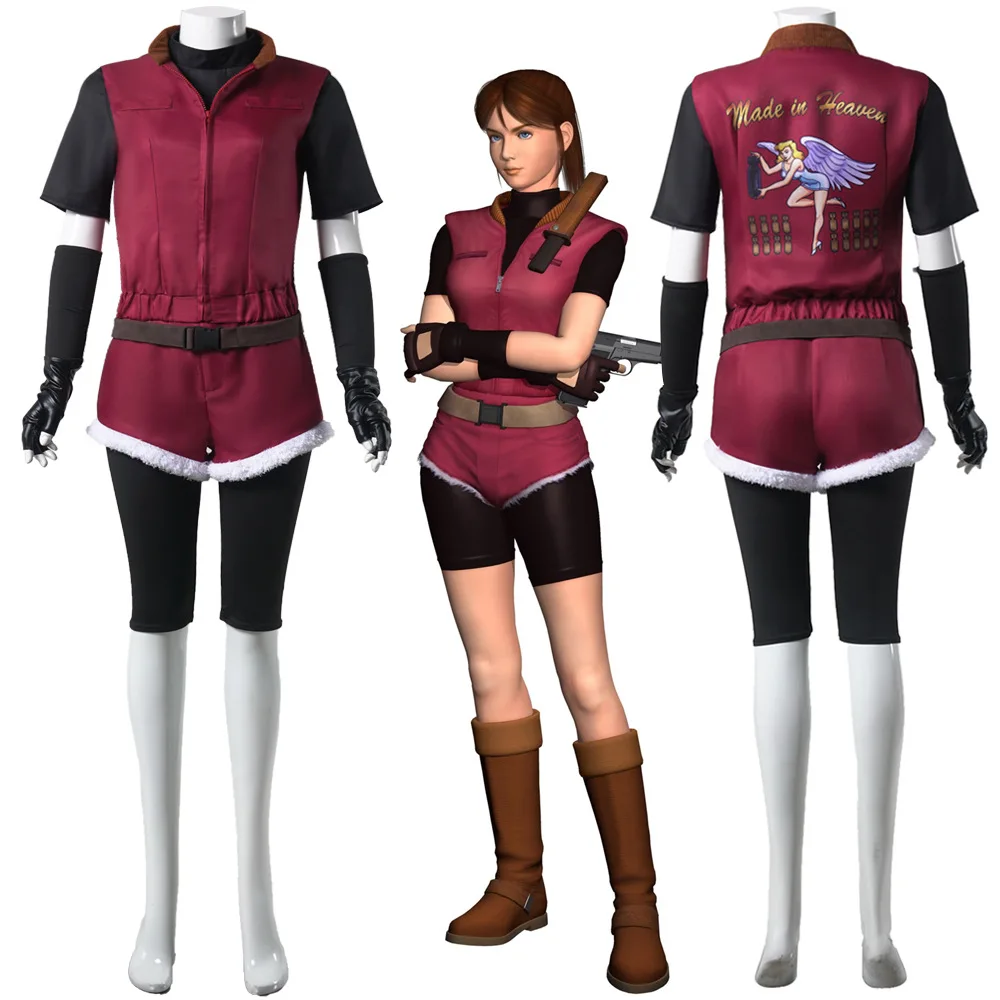 Game Resident 2 Re2 1988 Claire Redfield Cosplay Costume Women Customized Red Waistcoat Uniform Halloween Carnival Party Suit