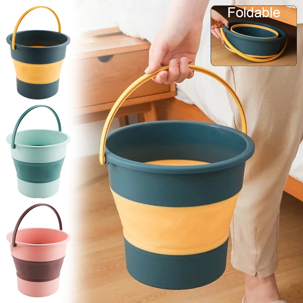 

4.5/10/16.8L Folding Portable Bucket with Cover Car Wash Fishing Bathroom Tool Silicone Bucket Outdoor Camping Household Supplie